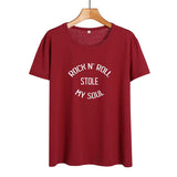 Streetwear Fashion Women Clothes T Shirt Rock and Roll Stole My Soul Letters Tshirt Hipster Music Harajuku Letters Tee Shirt - webtekdev