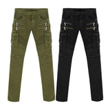 Green Black Denim Biker Jeans Mens Skinny 2019 Runway Distressed Slim Elastic Jeans Hip Hop Washed Skateboard Trouers Streetwear - webtekdev