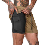 Camouflage 2 In 1 Men Gym Shorts Inside Pockets Drawstring Short Joggers Training Skinny Short Pants Workout Pantalones Cortos - webtekdev