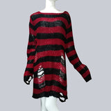 Plus size Gothic Sweater Women Loose Befree Winter Long Pullover Striped Hole Rock Hip-pop Sweaters Knit Jumpers Sweter Mujer - webtekdev