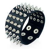 Unique Four Row Cuspidal Spikes Rivet Stud Wide Cuff Leather Punk Gothic Rock Unisex Bangle Bracelet men jewelry S263 - webtekdev
