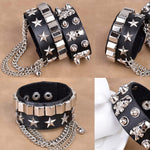 Gothic Skull Punk Jewelry Men Bracelet Women men punk skull Bracelet Rivet Leather Cuff Bangle W/Adjustable Button - webtekdev