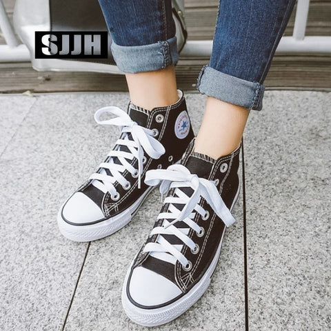 SJJH Women High-top Canvas Shoes Lovers Comfortable Sneakers Vulcanize Casual Chaussure Lace-up Ladies Trainers Footwear A1364 - webtekdev