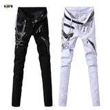 Idopy Men Hip Hop Jeans With Chain Patchwork Punk Gothic Party Stage Multi Zippers Leather Performance Pants For Man - webtekdev