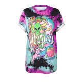 New Women Blusa Alien Letter Print Tees Short Sleeves Loose Soft Couple Wear Long Length Tshirts Punk Leisure T shirt Women - webtekdev