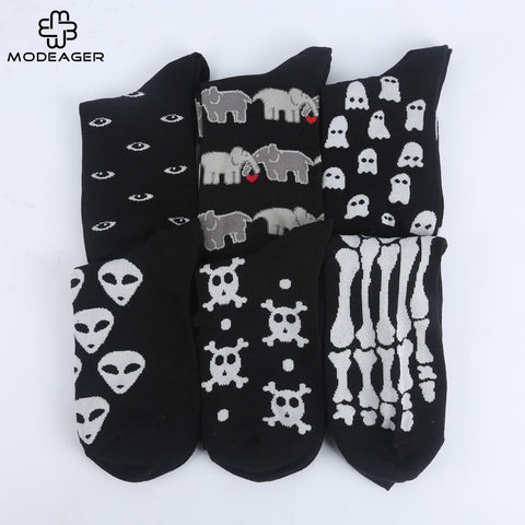 Modeager Fashion Hip hop Black Color Skeleton Alien Halloween Cool Women Socks Cotton Soft Summer Thin Novelty Socks for Women - webtekdev