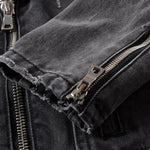Sokotoo Men's zippers black denim jean biker jacket for motorcycle Vintage epaulet holes ripped distressed coat - webtekdev