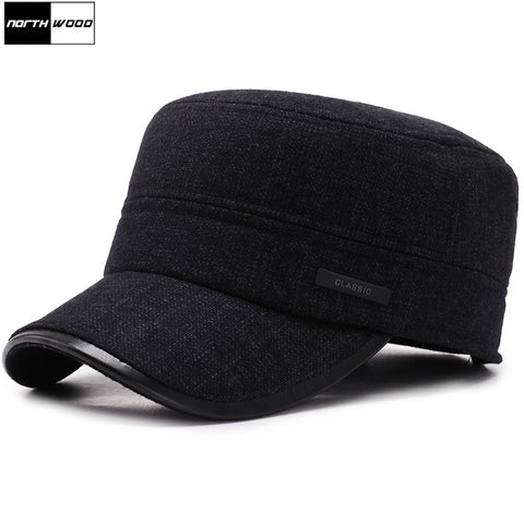 [NORTHWOOD] Classic Thicker Mens Winter Hat Warm Military Hats For Men Adjustable Flat Top Caps - webtekdev