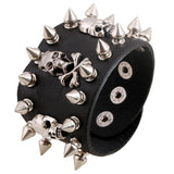 Gothic Punk Rock Black Skull Cuspidal Spikes Rivet Cone Stud Wide Leather Bangle Wrap Charm Wristband Biker Men Bracelet Jewelry (Black) - webtekdev