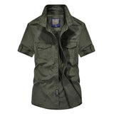 Men shirt Casual Slim Fit Embroidery Military Pure Color Pocket Short Sleeve shirts mens dress shirts camisas masculina c0603 - webtekdev