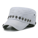 Beckyruiwu Adult Hip hop Punk Rock Skull Rivet Flat Peaked Hats Men Spring and Autumn Fitted Baseball Caps - webtekdev