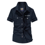 Men shirt Casual Slim Fit Embroidery Military Pure Color Pocket Short Sleeve shirts mens dress shirts camisas masculina c0603 - webtekdev