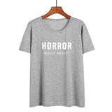 Horror Movie Addict Funny T Shirts Women Clothes 2019 Cotton Black White Tshirt Summer Tops Hip Hop Harajuku Tee Shirt Femme - webtekdev
