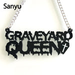 Cool Punk Hollow Out Black English Letter Graveyard Queen Acrylic Pendnant Necklace Exaggerated Halloween Fashion Necklace 2019 - webtekdev