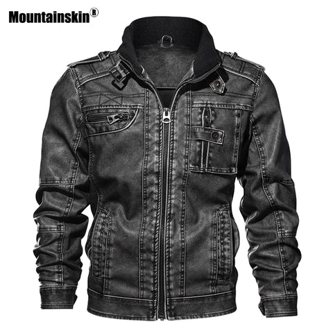Mountainskin 7XL Men's PU Jacket Leather Coat Autumn Slim Fit Faux Leather Motorcycle Jackets Male Coats Brand Clothing SA591 - webtekdev