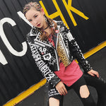Hip Pop Rivet Pu Leather Jacket Women Punk Leopard And Letter Print Short Slim Locomotive Pu Leather Coat For Woman - webtekdev