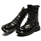 Men Military Boots genuine leather Metal Gothic Punk Boots men Shoes Knight boots Black Desert Combat Tactical Ankle Boots Men - webtekdev