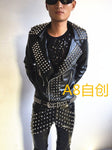 Punk rock band DJ men's singer costume non mainstream clothing stylist right Zhilong rivet Leather Men singer costumes jacket - webtekdev