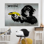Canvas Art Banksy Graffiti Painting Chimpanzee Holding A Banana Wall Pictures For Living Room Home Decor Printed - webtekdev