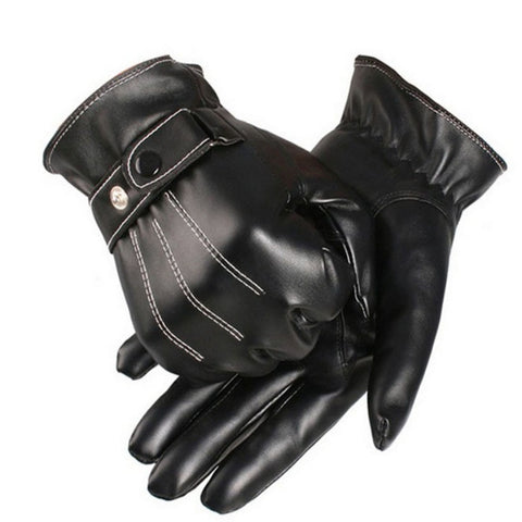 Free Ostrich Gloves Men Winter Leather Black Gloves Button Warm Mittens Luxurious PU Leather Driving Men's Genuine A3120 (Black One Size) - webtekdev