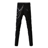 Idopy Men Hip Hop Jeans With Chain Patchwork Punk Gothic Party Stage Multi Zippers Leather Performance Pants For Man - webtekdev