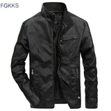 FGKKS Brand Warm Men Leather Jacket Mens Leather Motorcycle Standing Collar Motorcycle Style Men's Leather Jackets - webtekdev