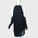 Gothic Cool Hollow Out Long Women Sweaters Black Off Shoulder Lady Punk Jumpers Broken Slit Hole Knit Sexy O-Neck Sweater 2020 (Black One Size) - webtekdev
