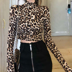 2019 New Fashion Sexy High Street Ladies Zebra Leopard Animal Print Shirts Women Turtleneck Long Sleeve Stretch Zebra Female Top - webtekdev