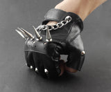 Mens Rivet Spike Punk Rocker Driving Motorcycle Biker Leather Fingerless Gloves - webtekdev