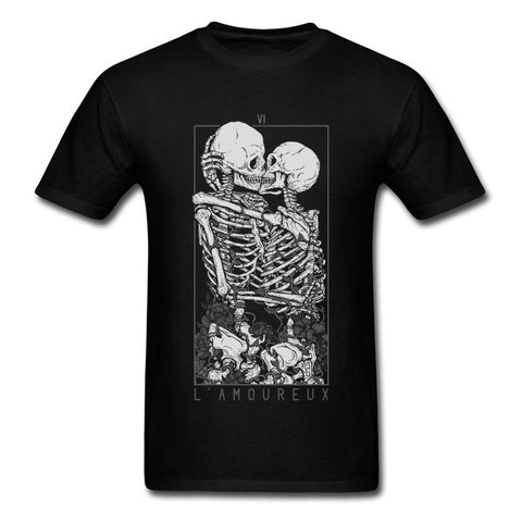 The Lovers Sweet Kiss Skull Tshirts Hug Me Pure Cotton Couple Skeleton Skull T Shirt Men Easter Day Death Punk Style T Shirts - webtekdev