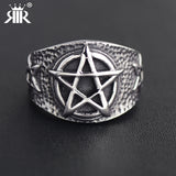 RIR New Store Retro Stainless Steel Wicca Ring High Quality Pentagram Punk Gothic Biker Style Ring For Men Fashion Jewelry Gift - webtekdev