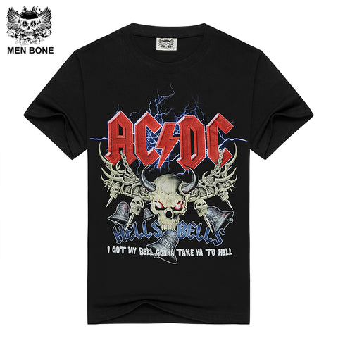 [Men bone] Men's Black T-shirt AC/DC HELLS BELLS Print Cotton acdc T shirts for men Summer brand clothing power heave metal rock - webtekdev