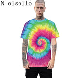 N-olsollo New Fashion Gradual Tie-dyed Mens Tshirts 2019 Summer T-shirts Couple Clothes Knitted Loose Casual Male Tee Shirts Top - webtekdev