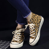 SJJH Women Canvas Leopard Sneakers High Low Top Comfortable Shoes Vulcanize Flats Casual Chaussure Lace-up Ladies Footwear D004 - webtekdev