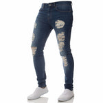 Mens Casual Skinny Jeans Pants Men Solid black ripped jeans men Ripped Beggar Jeans With Knee Hole For Youth Men - webtekdev