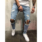Fashion Streetwear Men's Jeans Vintage Blue Gray Color Skinny Destroyed Ripped Jeans Broken Punk Pants Homme Hip Hop Jeans Men - webtekdev