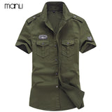 MANLI Plus Size M-6XL 2018 Men Summer Outdoor Short Sleeve Shirt Man 100% Pure Cotton Afs Jeep Khaki Shirts Army Green Clothing - webtekdev