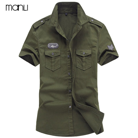 MANLI Plus Size M-6XL 2018 Men Summer Outdoor Short Sleeve Shirt Man 100% Pure Cotton Afs Jeep Khaki Shirts Army Green Clothing - webtekdev