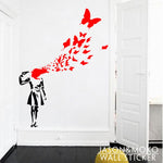 Creative Banksy Girl Butterfly Blood Vinyl Art Wall Sticker Decal Mural Wallpaper for Bedroom Living Room Home Decor 80x100cm - webtekdev