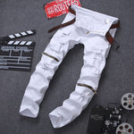 New Women/Men Ripped Jeans Knee Zipper Streetwear Skinny Distressed Denim Joggers For Male Holes Pants Plus Size Dropshipping - webtekdev