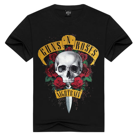 Cotton T Shirt Women New GUNS N ROSE NIGHTRIAN T Shirts Men Mans Tshirt Summer short sleeve Black T-shirt Punk Skull Rose - webtekdev