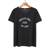 Streetwear Fashion Women Clothes T Shirt Rock and Roll Stole My Soul Letters Tshirt Hipster Music Harajuku Letters Tee Shirt - webtekdev