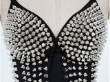 Quality Women Fashion Sexy Lingeries Glitter Rivet Black Club Punk Dance Bra Top waist trainer corset Gothic Gold corsets - webtekdev