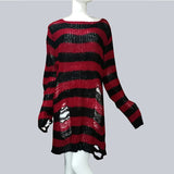 Plus size Gothic Sweater Women Loose Befree Winter Long Pullover Striped Hole Rock Hip-pop Sweaters Knit Jumpers Sweter Mujer - webtekdev