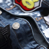 Denim Vests Men's Punk Rock Style Cowboy Blue Jeans Waistcoat Skulls Letter Embroidery Male Motorcycle Jacket Sleeveless Tanks (Blue M) - webtekdev