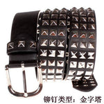 3-Row Studded Leather Belt (Round Studs) - webtekdev