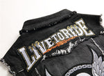 Men's skull embroidery black fringe Locomotive denim vest Trendy patches patchwork rivet letters slim waistcoat Tank top - webtekdev