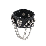 Men's Black PU Leather Bullet Wristband Adjustable Skull Metal Chain Bracelet Punk Biker Rock Gothic 1pc Cool Bracelet - webtekdev