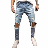 Fashion Streetwear Men's Jeans Vintage Blue Gray Color Skinny Destroyed Ripped Jeans Broken Punk Pants Homme Hip Hop Jeans Men - webtekdev