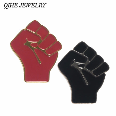 QIHE JEWELRY Raised fist pins Black red power of unity brooches Solidarity symbol jewelry for men women - webtekdev